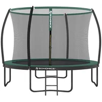 SONGMICS Trampolin Ø 305 cm mit Leiter + Netz + Stangen + Abdeckung sicher Fitnessgerät rundes Gartentrampolin, Schwarz-Dunkelgrün - Grün