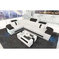 Sofa Dreams Ecksofa Ledercouch Ledersofa Bergamo L Form Leder Sofa, Couch, mit LED, wahlweise mit Bettfunktion als Schlafsofa, Designersofa schwarz|weiß