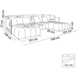 lookway WOHNLANDSCHAFT APOLLO U mit Schlaffunktion und Bettkasten Castel 15