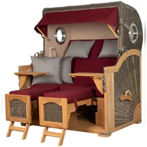 Mr. Deko Strandkorb Komplettset - bene living - Ammersee Grande XL Teak - PE grau - Modell 594 - inkl. Liftersystem