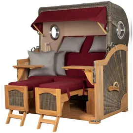 Mr. Deko Strandkorb Komplettset - bene living - Ammersee Grande XL Teak - PE grau - Modell 594 - inkl. Liftersystem