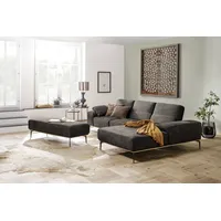 Ecksofa W.SCHILLIG "run, Designsofa mit tollem Sitzkomfort, L-Form", grau (antracite s37), B:299cm H:88cm T:178cm, Longlife Xtra-Leder Z73: Naturwalkleder der Luxusklasse aus den erlesensten Rohhäuten. Hautstärke 1, 1 u2013 1, 3 mm, ROHLEDER Jacquard-Flachgewebe Q2 W60 (63% Polyester, 37% Polyacryl), ROHLEDER Chenille-Flachgewebe Q2 W77 (68% Polyacryl, 32% Polyester), Stoff S37 (100% Polyester), Sofas, mit Holzsockel, Füße in Bronze pulverbeschichtet, Breite 299 cm