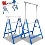 Daromigo Gerüstbock, 2x Unterstellbock 7-fach höhenverstellbar 80-130 cm, klappbar Metallbock Klappbock Gerüstbock Arbeitsbock Tragkraft 200 kg, Blau Silber