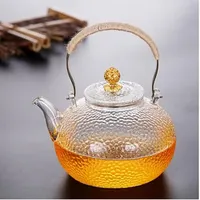 Jauhmui 900 Ml Teekanne Aus Glas Mit Siebeinsatz, Verbrühungsschutzgriff Und Glasdeckel - Gehämmerter Strahltopf Für Losen Tee, Herd Und Elektroherd (Stil 2)