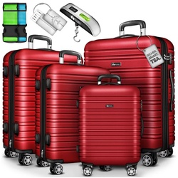 tillvex Kofferset Reisekoffer Set 4-teilig mit Gepäckwaage, Koffergurte, (und Kofferanhänger Hartschale Kofferset mit 4 Rollen, Trolley Gepäck Koffer mit TSA Schloss Rollkoffer) rot