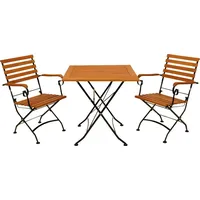 DEGAMO Bistroset SitzgruppeKlappgarnitur HOFGARTEN 5-teilig (2x Klappsessel, 1x Klapptisch 75x75cm), Flachstahl schwarz + Eukalyptus - Braun/Schwarz