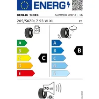 Berlin Tires 205/50 ZR17 93W Summer UHP 2 XL