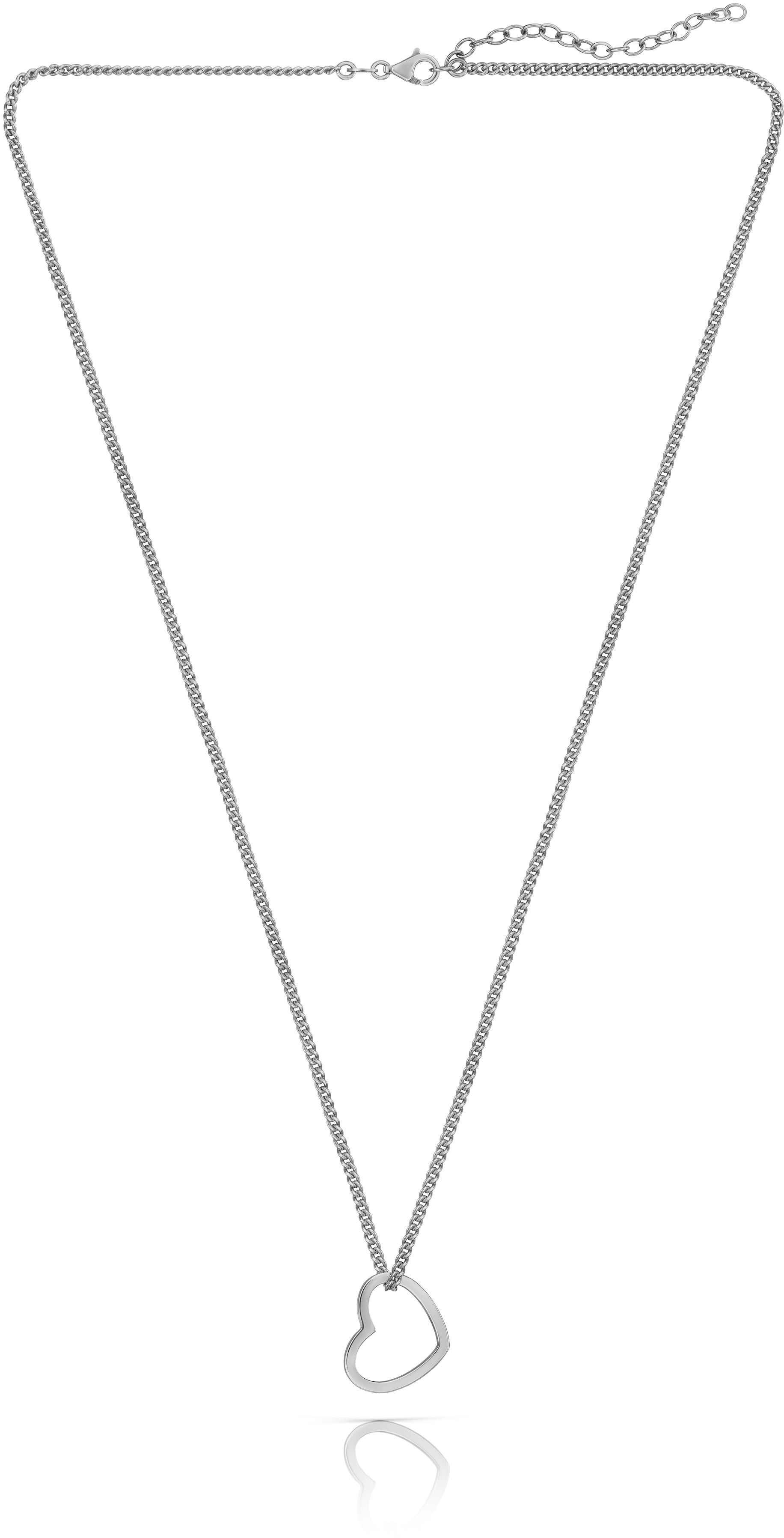modabilé Halskette mit Herzanhänger Kette Damen 45cm +5cm Silber Rhodiniert 925 Sterling Silber