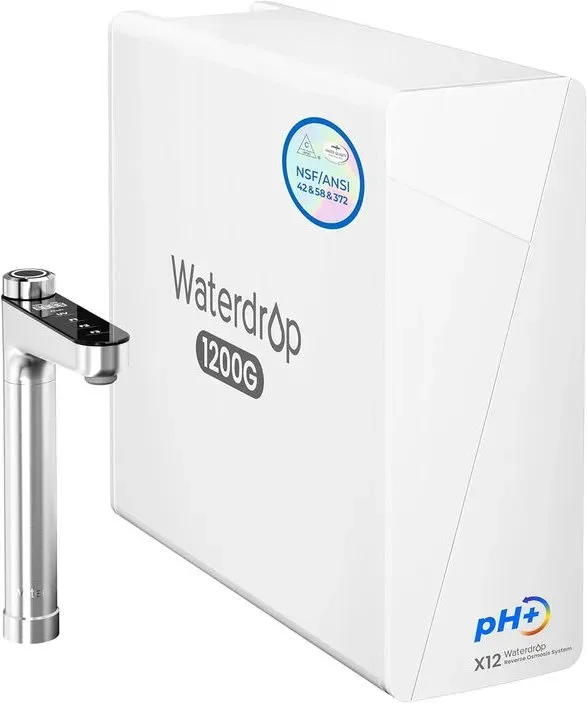 Waterdrop X12 alkalisches Mineral-pH-Umkehrosmose-System, NSF/ANSI 58&372 zertifiziert, 1200 GPD schneller Durchfluss, 11-stufige tanklose Filtration, 3:1 Reinwasser-Abwasser-Verhältnis, Untertisch, BPA-frei