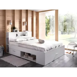 Bett mit Kopfteil, Stauraum & Schubladen - 160 x 200 cm - Weiß - LEANDRE