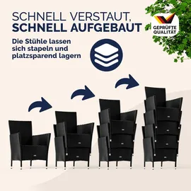 CASARIA Gartenmöbel Set 17-TLG. mit Tisch 190x90cm 8er Stühle 160kg belastbar Auflagen Wetterfest Stapelbar Polyrattan Schwarz Balkon Terrassen