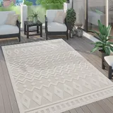 Paco Home - Outdoor Teppich Wetterfest Boho & Skandi 3d-optik Für Terrasse, Balkon & Garten 80x150 Cm, Creme 3