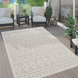 Paco Home - Outdoor Teppich Wetterfest Boho & Skandi 3d-optik Für Terrasse, Balkon & Garten 80x150 Cm, Creme 3
