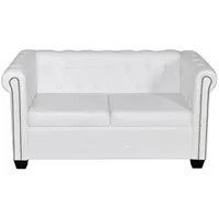 vidaXL Chesterfield-Sofa 2-Sitzer Kunstleder Weiß