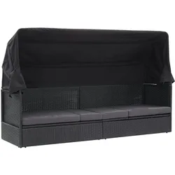 vidaXL Outdoor-Sofabett mit Dach Poly-Rattan Schwarz
