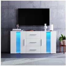 stilvora Sideboard 140 x 35 x 70 cm Weiß Glas/Holzwerkstoff