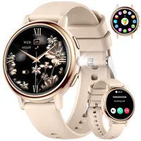 FITFLEX Smartwatch Damen-Bluetooth-Anruf, 1,26" HD Touchscreen Fitnessuhr Damen mit 120 Sportmodi Sportuhr, IP68 Wasserdicht Smart Watch, Herzfrequenz/Schlafmonitor, Android iOS für Fitness Tracker