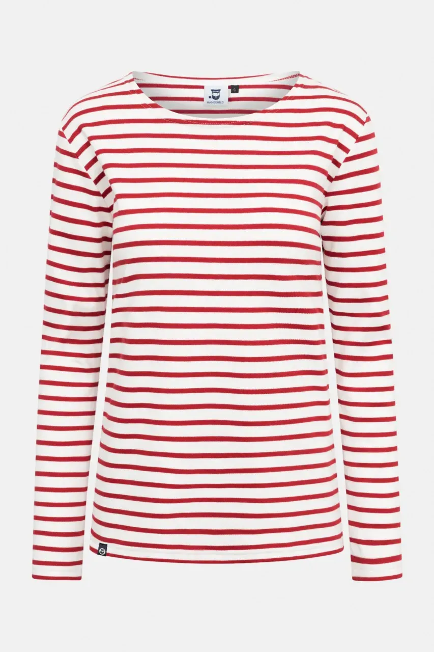 Hanseheld Streifenshirt Damen Natur-Rot Langarm Weiß Rot GOTS Organic