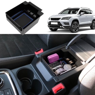 Coleya Mittelkonsole Aufbewahrungsbox Kompatibel mit Seat Ateca 2016-2024, Seat Ateca Zubehör Armlehne Organizer, Seat Ateca Mittelarmlehne Handschuhfach Mit Rutschfestermatte (Blau)