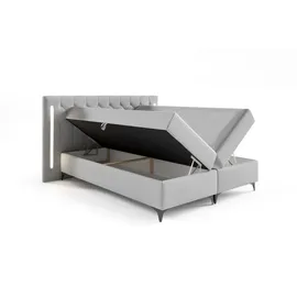 Fun Möbel Boxspringbett Schlafzimmerbett ELODIE 160x200cm Hellgrau inkl. Ambiente-LED