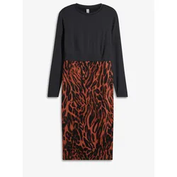 bonprix Jerseykleid mit bedrucktem Rockteil, braun, 36/38 (S)