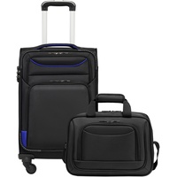 COOLIFE Koffer Trolley Koffer Reisekoffer von 4 Rollen Stoffkoffer Handgepäck TSA-Schloss Der Koffer Enthält 1 Große Umhängetasche (Handgepäck-Set 2tlg, schwarz+blau)