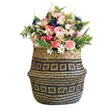 Yolispa Korb Blumentopf Naturkorb Gewebt Wäschekorb Gewebtes Seegras Pflanze Topf Bauch Korb Lagerung Korb mit Griffen für Wäsche Spielzeug