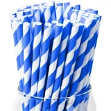 PakTalk 100x Strohhalm Blau, Papierstrohhalme, Biologisch abbaubare Einweg-Trinkhalme für Hochzeit, Geburtstag, Partyzubehör