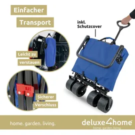 deluxe4home Bollerwagen faltbar mit Dach blau/grau