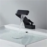 Waschtischarmatur aus schwarzem Messing mit niedrigem Auslauf und Keramikventil für das Badezimmer, mit Einhebelmischer für Warm- und Kaltwasser,