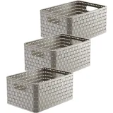 Rotho Country 3er-Set Aufbewahrungskiste Rattan-Optik, Kunststoff (PP) BPA-frei, Cappuccino, A5+/11l, (32,8 x 23,8 x 16 cm)