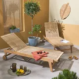 sweeek 2er-Set Liegestühle aus Holz mit Rohrgeflechtoptik, neigbare Rückenlehne - Pilar