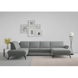Wohnlandschaft SIT & MORE "Fashion U-Form", schwarz, B:338cm H:84cm T:207cm, Sofas, wahlweise mit Kopfteilverstellung, Vorziehsitz, motorisch, Metallfüße