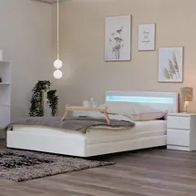 Home Deluxe LED Bett NUBE - Weiß, 180 x 200 cm - inkl. Matratze, Lattenrost und Schubladen I Polsterbett Design Bett inkl. Beleuchtung