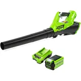 Greenworks G40ABK2 Axial Laubbläser mit Tempomat, 177 km/h, 11,05 m3/min, 40V 2Ah Batterie & Ladegerät, 3 Jahre Garantie