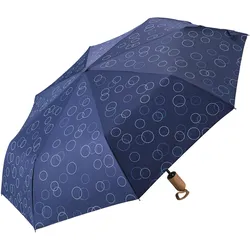 Taschenregenschirm EUROSCHIRM "Taschenschirm 32P7, Kreise blau", blau (marine, blau), Bezug: 100% Polyester, gemustert, Regenschirme, marineblau, kompakte Größe, Automatik, Holzgriff aus Buche