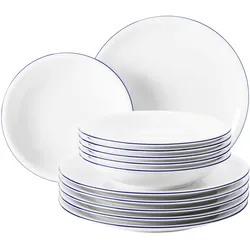 Tafelservice SELTMANN WEIDEN "Teller Set, Geschirr-Set Compact Blaurand", weiß (weiß, blau), 12 tlg., Porzellan, Geschirr-Sets, Geschirr-Set, Teller, weiß, Made in Germany, 12 Teile, für 6 Personen