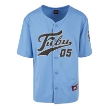 FUBU T-Shirt "Fubu Herren FM241-007-3 Fubu Varsity Baseball Jersey", Herren, Gr. M, light blau, schwarz, creme, 100% Polyester, normal, V-Ausschnitt, Shirts T-Shirt