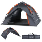 zixunix Wurfzelt Pop-up Zelt 4 Personen wasserdicht, ultraleichtes Wurfzelt ganzjährig, Personen: 4 (Einzelgerät), ultraleicht, Pop-Up, doppellagig, 4 Jahreszeiten grau