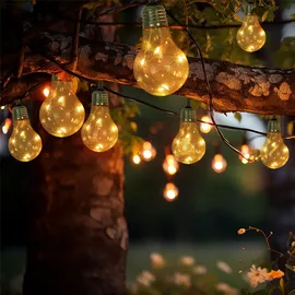 GLOBO LED Solar Lichterkette Außen Hanfseil 570 cm Warmweiß