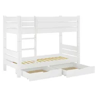 Erst-Holz Kiefer-Stockbett weiß 100x200 Etagenbett Hochbett teilbar Rollrost Bettkasten
