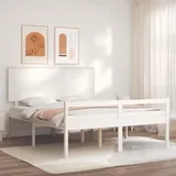 The Living Store Seniorenbett mit Kopfteil Weiß Kingsize Massivholz - Weiß