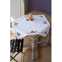 Vervaco Stickpackung Tischdecke Zählmusterpackung Kreuzstich Schmetterling Stickdecken zum Selbersticken Stickset Weihnachten Kreativ Set für Erwachsene 80 x 80 cm Kreatives Geschenk