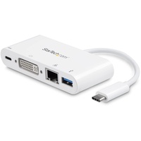 StarTech.com USB-C Multiport Adapter - USB-C auf DVI-D (Digital) Video Adapter mit 60W Power Delivery - DVI - GbE, - USB 3.0 ekstern videoadapter - hvid