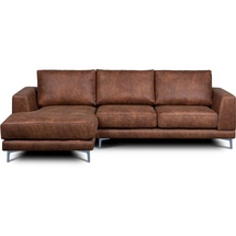 Konsimo Linke Ecksofa zeitloses Desig hohe Beine "HOLCO", Braun, Öko-Leder/Schaum, Elegant, 264x82x162 cm