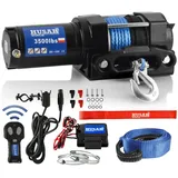 Husar Winch Elektrische Seilwinde 12V, 3500 lbs | 1587 kg mit Synthetikseil 12 m, sehr robust, Funkfernbedienung, Automatische Bremse, Montagesatz – ideal für ATV/UTV + KOSTENLOSER BERGEGURT