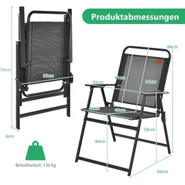 Costway Gartenstuhl 46 x 40 x 84 cm schwarz 4 St.