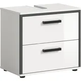 WELLTIME Waschbeckenunterschrank KAJO 2 Schubladen 60 x 55 x 37 cm Weiß Hochglanz/Schwarz