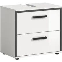 WELLTIME Waschbeckenunterschrank KAJO 2 Schubladen 60 x 55 x 37 cm Weiß Hochglanz/Schwarz