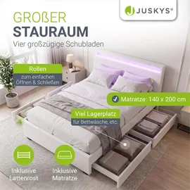 Juskys Lyon 140 x 200 cm weiß mit Kaltschaummatratze 